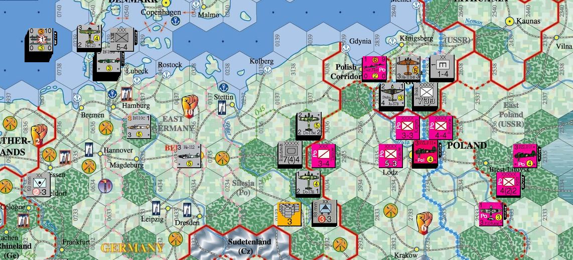 v Bock avec forces lentes au Nord<br />Rundstedt à l'ouest de la Pologne avec force rapides